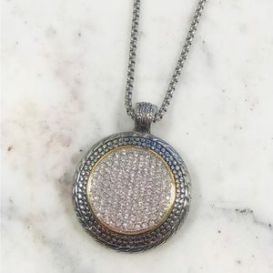 Large Designer Crystal Pave Medallion Necklace-Boutique